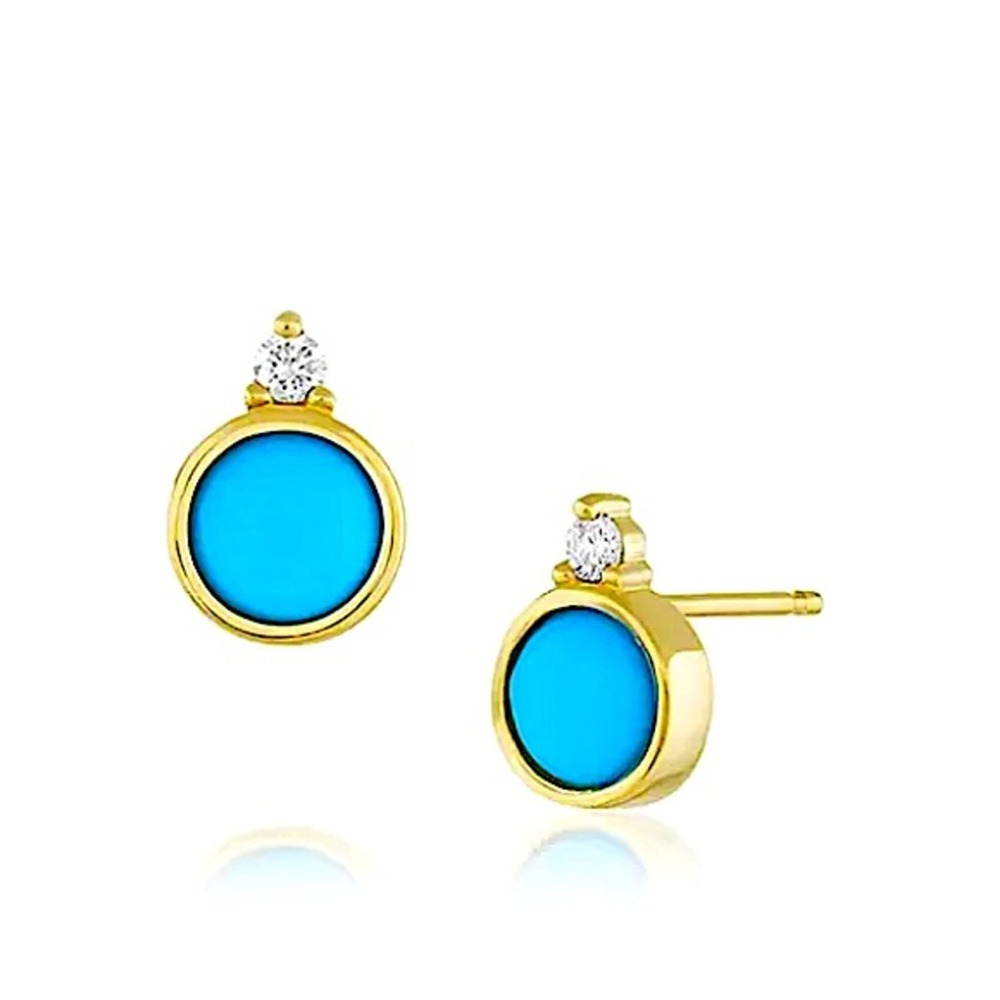 Gold Turquoise Stud Earrings - Picture 4 of 4